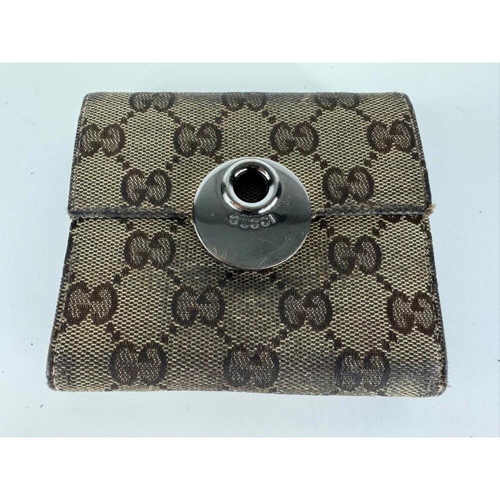 Authentic GUCCI GG Canvas Leather Card Wallet French Flap Women's Bifold Brown